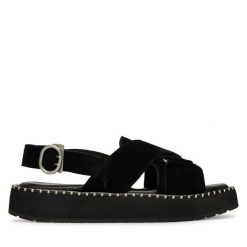 Sandały EMU Australia. Czarne sandały damskie Emu Australia, bez wzorów, bez obcasa, na płaskiej podeszwie, bez zapięcia. Za 428.99 zł.