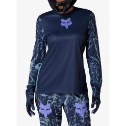 Bluza rowerowa damska Fox Ranger LS Jersey Img Print. Niebieskie bluzy damskie FOX, bez wzorów, z jersey, sportowe, bez ramiączek, bez kaptura. Za 247.49 zł.