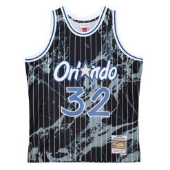 Marmurowa koszula Orlando Magic NBA Team Swingman 1994/95. Czarne koszule damskie Mitchell & Ness, bez wzorów, z poliesteru, sportowe, bez kołnierzyka, bez ramiączek. Za 636.50 zł.