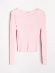 Wiskozowy kardigan - różowy. Czerwone kardigany damskie Sinsay, l, bez wzorów, z wiskozy, bez kołnierzyka. Za 39.99 zł.