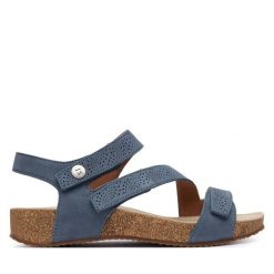 Sandały Josef Seibel. Niebieskie sandały damskie Josef Seibel, bez wzorów, bez obcasa, na płaskiej podeszwie, bez zapięcia. Za 439.99 zł.