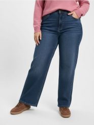 Jeansy wide leg z efektem sprania Plus size - granatowy. Niebieskie jeansy damskie Sinsay, bez wzorów, z jeansu, plus size. Za 79.99 zł.