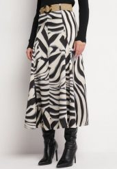 Granatowo-Beżowa Rozkloszowana Spódnica Maxi w Tygrysie Paski z Paskiem w Komplecie Castella. Niebieskie spódnice damskie Born2be, l, bez wzorów, maxi, rozkloszowane. Za 109.99 zł.