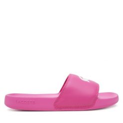 Klapki Lacoste. Czerwone klapki damskie Lacoste, bez wzorów, bez obcasa, bez zapięcia. Za 149.99 zł.