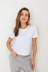 T-SHIRT PIPER BIAŁY L - Flawless. Białe t-shirty damskie Flawless, l, bez wzorów, z bawełny, klasyczne, bez kołnierzyka, bez ramiączek. Za 177.00 zł.
