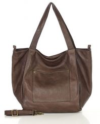 Shopperka torebka MARCO MAZZINI czekolada v241c. Brązowe shopperki damskie bez wzorów, z bawełny, na ramię, duże, bez dodatków. Za 569.05 zł.