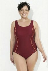 Damskie Strój kąpielowy ozdobne lamówki bez miękkich miseczek okrągły dekolt. Fioletowe stroje kąpielowe damskie Ulla Popken, plus size, bez wzorów, z elastanu. Za 111.99 zł.