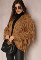 Brązowy Niezapinany Kardigan z Frędzlami Segentri. Brązowe kardigany damskie Renee, bez wzorów, bez kołnierzyka. Za 139.99 zł.