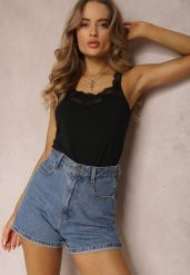 Czarny Top Bawełniany Kasione. Czarne topy damskie Renee, l, bez wzorów, z bawełny, bez kołnierzyka, bez ramiączek. Za 24.99 zł.