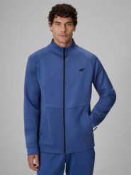 4F Bluza treningowa regular bez kaptura męska - niebieska XXL. Niebieskie bluzy męskie 4F, l, bez wzorów, bez ramiączek, bez kaptura. Za 199.99 zł.