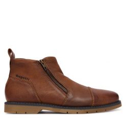 Botki Bugatti. Brązowe botki męskie Bugatti, bez wzorów, bez obcasa, bez zapięcia. Za 419.99 zł.