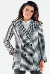 Krótki Dwurzędowy Płaszcz - Pepitka. Czarne płaszcze damskie Awama, l, bez wzorów, z materiału, bez kołnierzyka, bez kaptura. Za 339.90 zł.