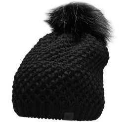 Czapka damska 4F. Czarne czapki damskie 4F, na zimę, bez wzorów, z materiału, sportowe. Za 52.99 zł.