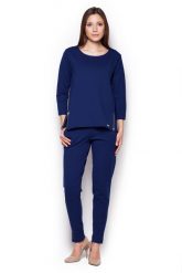 Granatowa Komfortowa Bluza z Rękawem 3/4 ze Złotymi Suwakami. Żółte bluzy damskie Figl, l, bez wzorów, z bawełny, bez ramiączek, bez kaptura. Za 189.00 zł.