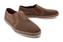 RIEKER B5297-64 beige, półbuty męskie. Brązowe półbuty męskie Rieker, na lato, w ażurowe wzory, bez obcasa, bez zapięcia. Za 279.92 zł.
