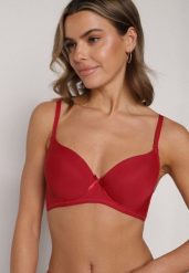 Bordowy Klasyczny Biustonosz o Gładkim Wykończeniu Lamisa. Czerwone biustonosze Born2be, bez wzorów. Za 24.99 zł.