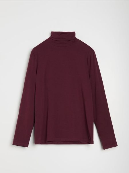 Bawełniany golf basic - bordowy. Czerwone swetry męskie Sinsay, l, bez wzorów, z bawełny, bez kołnierzyka, bez ramiączek. W wyprzedaży za 22.99 zł.