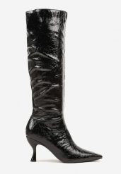 Czarne Kozaki Vices na Szpilce w Stylu Slouchy z Efektem Cracked Todvire. Czarne kozaki damskie Renee, bez wzorów, z jeansu, bez obcasa, na obcasie, bez zapięcia. Za 149.99 zł.