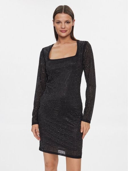 Guess Sukienka koktajlowa W4RK46 KBZX0 Czarny Bodycon Fit. Czarne sukienki damskie Guess, s, z aplikacjami, z syntetyku, wizytowe, bez kołnierzyka, bez ramiączek, bodycon. Za 939.99 zł.