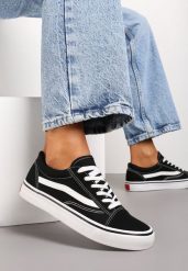 Czarno-Białe Tenisówki z Boczną Naszywką Simeris. Czarne trampki i tenisówki damskie Renee, z aplikacjami, bez zapięcia. Za 74.99 zł.