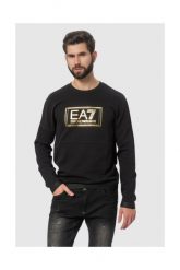 EA7 Czarna męska bluza z dużym złotym logo. Czarne bluzy męskie EA7 Emporio Armani, m, bez wzorów, bez ramiączek, bez kaptura. W wyprzedaży za 329.99 zł.