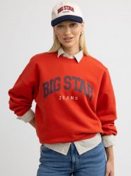Bluza damska z logo BIG STAR czerwona Rubekana 704. Czerwone bluzy damskie BIG STAR, l, bez wzorów, z bawełny, klasyczne, bez ramiączek, bez kaptura. W wyprzedaży za 79.99 zł.