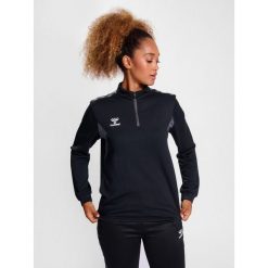 Damska bluza dresowa half zip Hummel Authentic. Czarne bluzy damskie Hummel, bez wzorów, z dresówki, sportowe, bez ramiączek, bez kaptura. Za 210.60 zł.