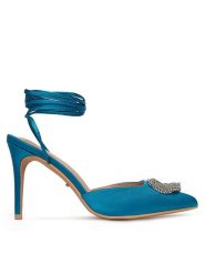 DeeZee Sandały ZALFA5304-23 Niebieski. Niebieskie sandały damskie DeeZee, bez wzorów, z materiału, bez obcasa, na szpilce, bez zapięcia. Za 159.99 zł.