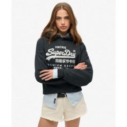 Luźna bluza z kapturem metalicznym Vl. Czarne koszulki sportowe damskie Superdry, bez wzorów, bez ramiączek. Za 255.30 zł.