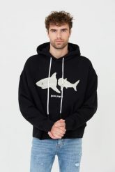 PALM ANGELS Czarna bluza z kapturem White Shark Hoody. Czarne bluzy męskie PALM ANGELS, m, bez wzorów, z kapturem. W wyprzedaży za 1,999.99 zł.