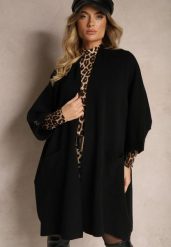 Czarny Kardigan Bez Zapięć Ozdobiony Guzikami i Wsuwanymi Kieszeniami Asindra. Czarne kardigany damskie Renee, uniwersalny, bez wzorów, z jeansu, eleganckie, bez kołnierzyka. Za 119.99 zł.