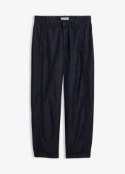 Jeansy typu barrel, mid waist, z regulowanym pasem. Brązowe jeansy damskie bonprix, bez wzorów, z jeansu. Za 49.99 zł.