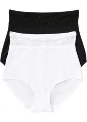 Figi panty shape, lekki stopień modelowania sylwetki (2 pary). Czarne majtki damskie bonprix, z koronki. Za 94.99 zł.