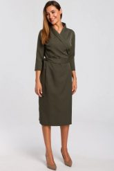 Elegancka sukienka kopertowa z paskiem zielona. Zielone sukienki damskie Stylove, do pracy, l, bez wzorów, z elastanu, biznesowe, bez kołnierzyka, bez ramiączek, midi, dopasowane. Za 309.00 zł.