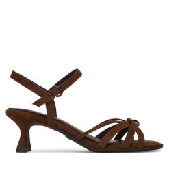 Sandały Tamaris. Brązowe sandały damskie Tamaris, bez wzorów, bez obcasa, na słupku, bez zapięcia. Za 329.99 zł.