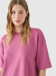 4F T-shirt regular z modalem damski - różowy L. Czerwone t-shirty damskie 4F, l, bez wzorów, z dzianiny, klasyczne, bez kołnierzyka, bez ramiączek. W wyprzedaży za 39.99 zł.