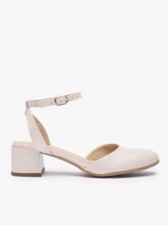 Kremowe ślubne czółenka ze skóry licowej. Brązowe czółenka damskie Ryłko, na wiosnę, bez wzorów, ze skóry, eleganckie, z okrągłym noskiem, bez obcasa, na obcasie, bez zapięcia. Za 399.99 zł.