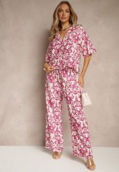 Różowy Wiskozowy Komplet w Ornamentalny Print Koszula i Szerokie Spodnie Sarilsa. Czerwone koszule damskie Renee, l, bez wzorów, z materiału, eleganckie, bez kołnierzyka, bez ramiączek. Za 74.99 zł.