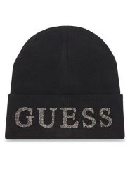 Guess Czapka AW5398 POL01 Czarny. Czarne czapki damskie Guess, na zimę, z aplikacjami, z materiału. Za 159.99 zł.