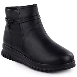 Botki damskie na platformie czarne Potocki 25-16356. Czarne botki damskie POTOCKI, bez wzorów, z materiału, bez obcasa, na platformie, bez zapięcia. Za 71.99 zł.