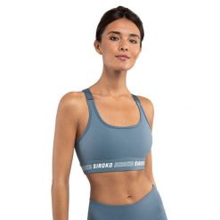 Stanik sportowy fitness damski - Wysokie wsparcie Cardio Blue. Niebieskie bielizna sportowa damska SIROKO, xl, bez wzorów, z nylonu. W wyprzedaży za 126.00 zł.