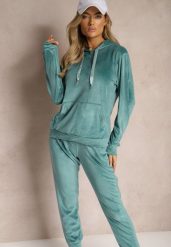 Zielony Komplet Dresowy z Dodatkiem Bawełny Spodnie z Gumką w Pasie Bluza z Kapturem Reseria. Zielone bluzy damskie Renee, m, bez wzorów, z bawełny, klasyczne, bez ramiączek, z kapturem. Za 89.99 zł.