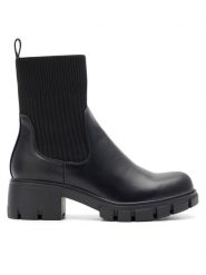 DeeZee Botki WS5575-05 Czarny. Czarne botki damskie DeeZee, bez wzorów, ze skóry, bez obcasa, na słupku, bez zapięcia. Za 159.99 zł.