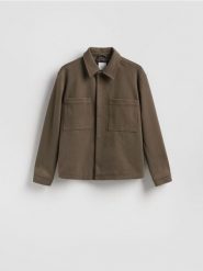 Kurtka koszulowa - ciemnobrązowy. Brązowe kurtki męskie Reserved, l, bez wzorów, z dzianiny, bez kaptura. Za 199.99 zł.