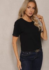Czarny Klasyczny T-shirt z Okrągłym Płytkim Dekoltem Osarvia. Czarne t-shirty damskie Renee, l, bez wzorów, z dzianiny, klasyczne, bez kołnierzyka, bez ramiączek. Za 39.99 zł.