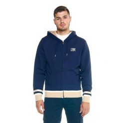 Męska bluza Leone z kapturem i zamkiem błyskawicznym Retro. Niebieskie bluzy męskie LEONE 1947 APPAREL, l, bez wzorów, z tkaniny, retro, bez ramiączek, z kapturem. W wyprzedaży za 182.75 zł.