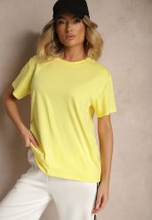 Żółty Bawełniany Basicowy T-shirt Lorseli. Żółte t-shirty damskie Renee, bez wzorów, z bawełny, eleganckie, bez kołnierzyka, bez ramiączek. Za 44.99 zł.