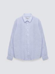 Lniana koszula męska w prążek jasnoniebieska Malekiws 400. Niebieskie koszule męskie BIG STAR, na lato, l, bez wzorów, z jeansu, eleganckie, bez kołnierzyka, bez ramiączek. Za 249.99 zł.