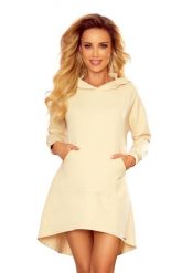 Asymetryczna Bluza Kangurka z Kapturem - Beżowa. Brązowe bluzy damskie Numoco, l, bez wzorów, z bawełny, bez ramiączek, z kapturem. Za 209.90 zł.
