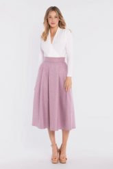 Rozkloszowana spódnica z wysokim stanem różowa. Czerwone spódnice damskie Stylove, l, bez wzorów, z poliesteru, eleganckie, z podwyższonym stanem, midi, rozkloszowane. Za 289.00 zł.